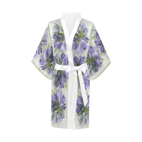 3 Delicate Violet Flowers, floral watercolor Kimono Robe