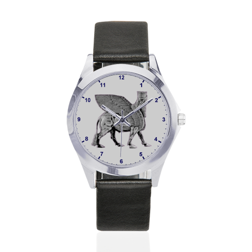 Silver Lamassu Unisex Silver-Tone Round Leather Watch (Model 216)