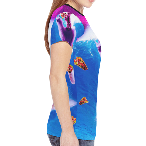 Laser Eyes Space Cat Riding On Surfing Llama Unicorn New All Over Print T-shirt for Women (Model T45)