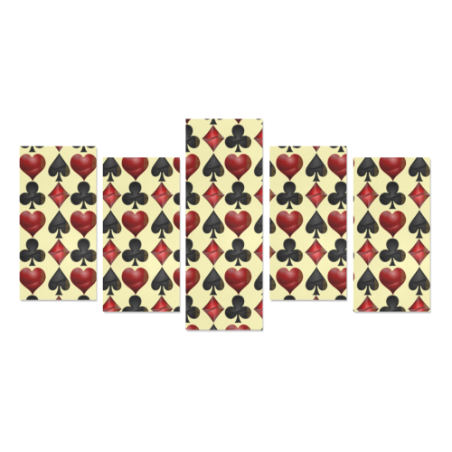 Las Vegas Black and Red Casino Poker Card Shapes on Yellow Canvas Print Sets E (No Frame)