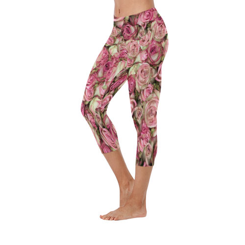 Your Pink Roses Women's Low Rise Capri Leggings (Invisible Stitch) (Model L08)