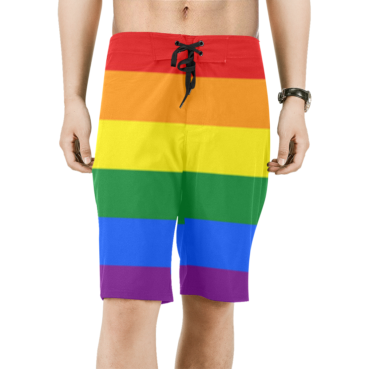 Design Rainbow Gay Pride Heart Logo Pattern Shorts For Man Elastic Waist Pockets Lightweight Beach Shorts Boardshort 