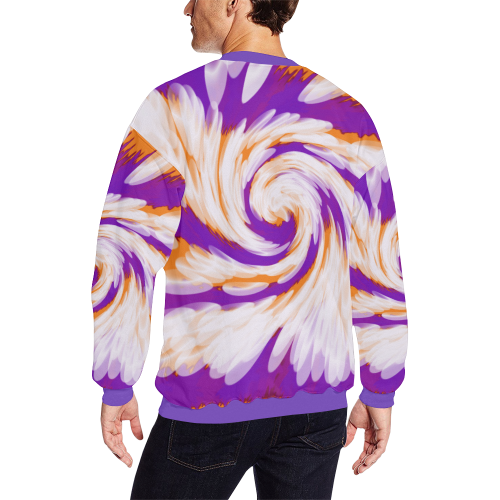 Purple Orange Tie Dye Swirl Abstract Men's Oversized Fleece Crew Sweatshirt/Large Size(Model H18)