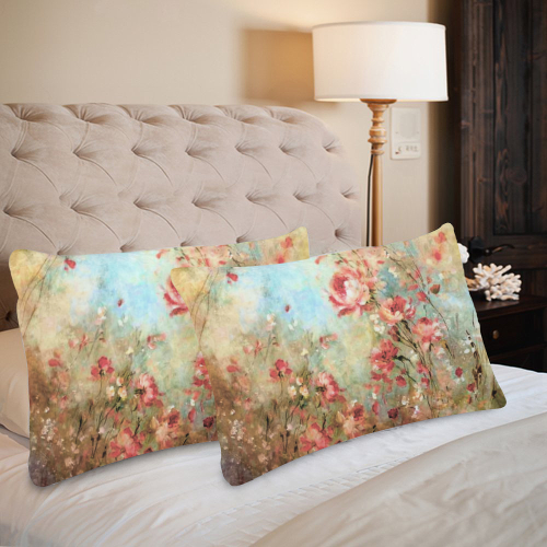 pink watercolor flowers Custom Pillow Case 20"x 30" (One Side) (Set of 2)