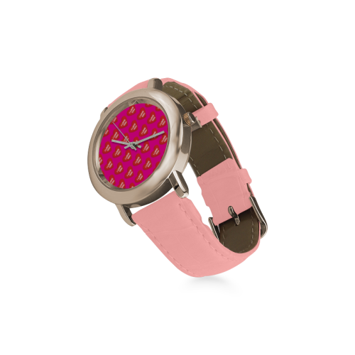 I love you in heart PINK Women's Rose Gold Leather Strap Watch(Model 201)