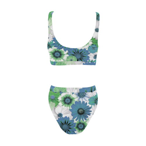 Spring Time Flowers 3 Sport Top & High-Waisted Bikini Swimsuit (Model S07)