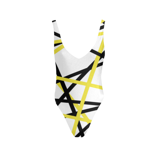 Black and yellow stripes Sexy Low Back One-Piece Swimsuit (Model S09)