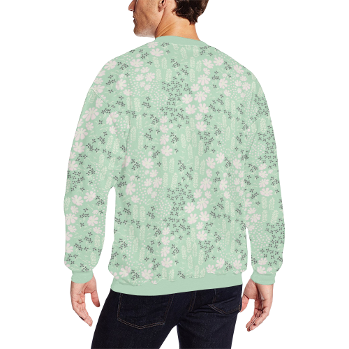 Mint Floral Pattern Men's Oversized Fleece Crew Sweatshirt/Large Size(Model H18)