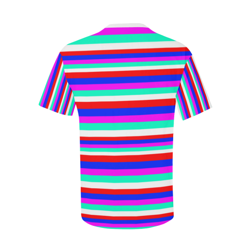 Colored Stripes - Fire Red Royal Blue Pink Mint Wh Men's All Over Print T-Shirt with Chest Pocket (Model T56)