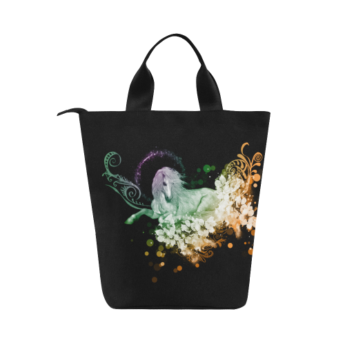 Beautiful unicorn with flowers, colorful Nylon Lunch Tote Bag (Model 1670)
