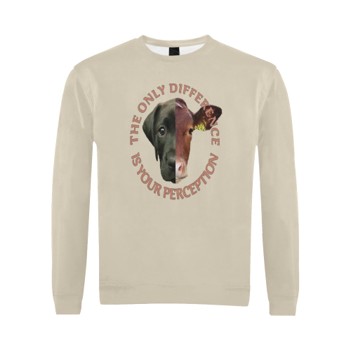Vegan Cow and Dog Design with Slogan All Over Print Crewneck Sweatshirt for Men/Large (Model H18)