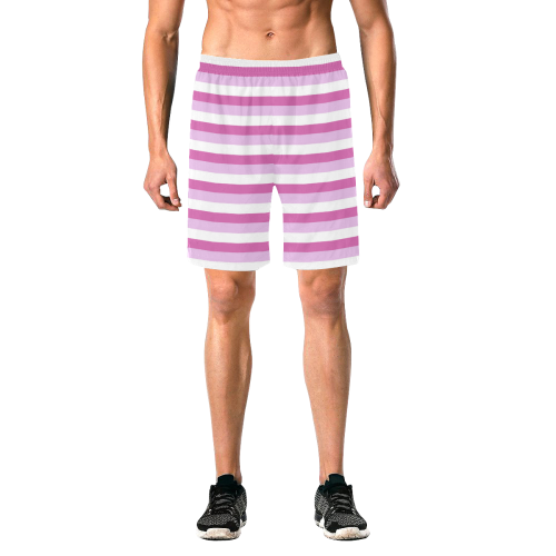 Pink Stripes Men's All Over Print Elastic Beach Shorts (Model L20)