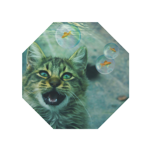 Surreal - Crazy Cat Looking For Fish In Bubbles Anti-UV Auto-Foldable Umbrella (Underside Printing) (U06)