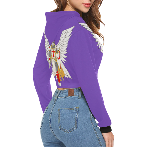 Knights Templar Angel Purple All Over Print Crop Hoodie for Women (Model H22)
