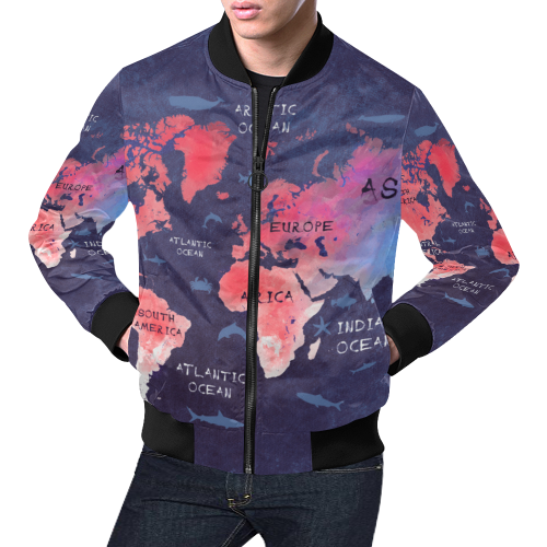 world map All Over Print Bomber Jacket for Men/Large Size (Model H19)