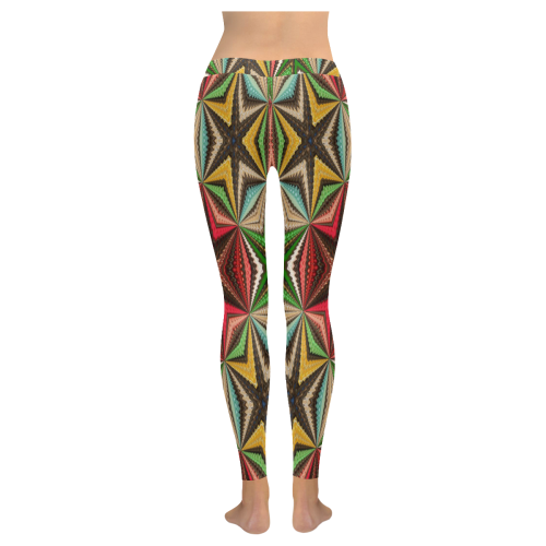 stained glass pattern 8 aa Women's Low Rise Leggings (Invisible Stitch) (Model L05)