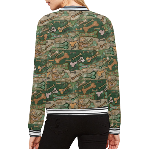 Bones camouflage by Nico Bielow All Over Print Bomber Jacket for Women (Model H21)