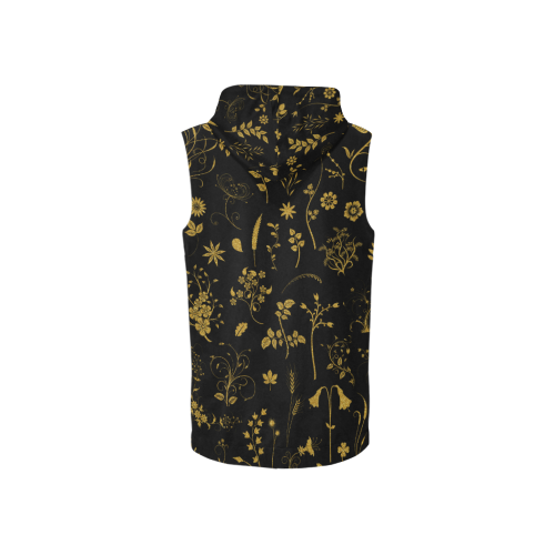 Ethno Floral Elements Pattern Gold 1 All Over Print Sleeveless Zip Up Hoodie for Women (Model H16)
