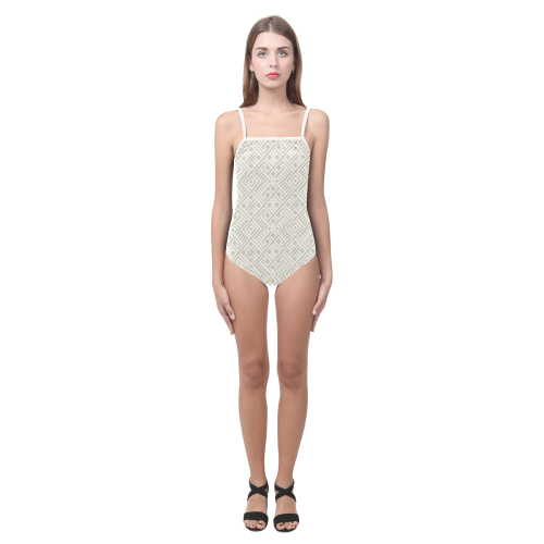 White 3D Geometric Pattern Strap Swimsuit ( Model S05)