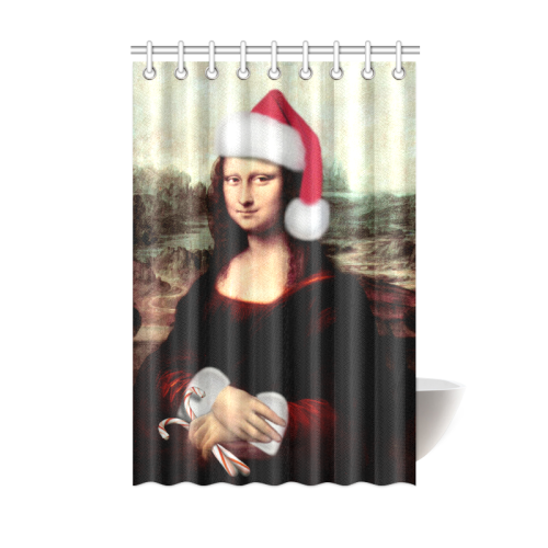 Christmas Mona Lisa with Santa Hat Shower Curtain 48"x72"