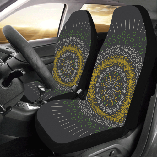 green with yellow mandala circular Car Seat Covers (Set of 2)