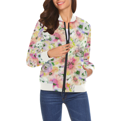 pretty spring floral All Over Print Bomber Jacket for Women (Model H19)