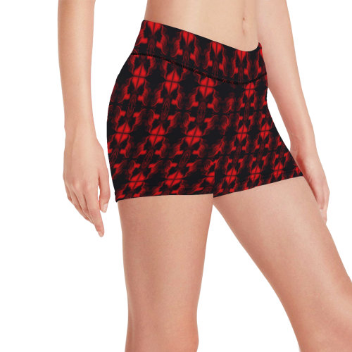 Abstract Flowing* Red on Black Women's All Over Print Short Leggings (Model L28)