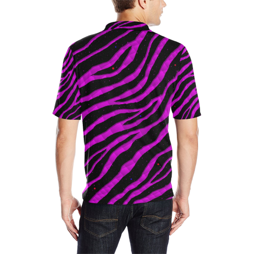 Ripped SpaceTime Stripes - Pink Men's All Over Print Polo Shirt (Model T55)