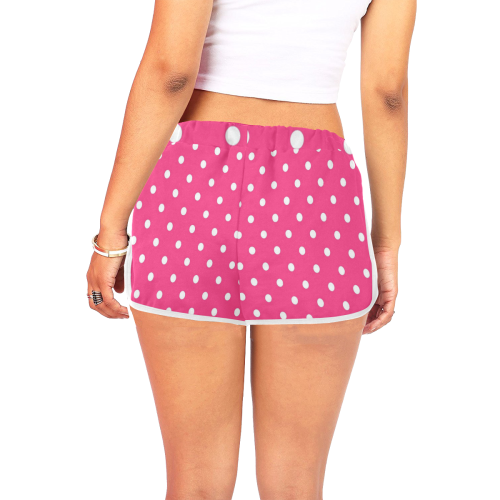 Hot Pink White Dots Women's All Over Print Relaxed Shorts (Model L19)
