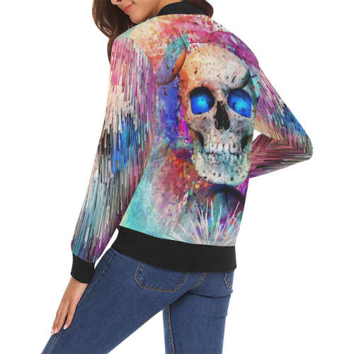 My Skull Popart by Nico Bielow All Over Print Bomber Jacket for Women (Model H19)