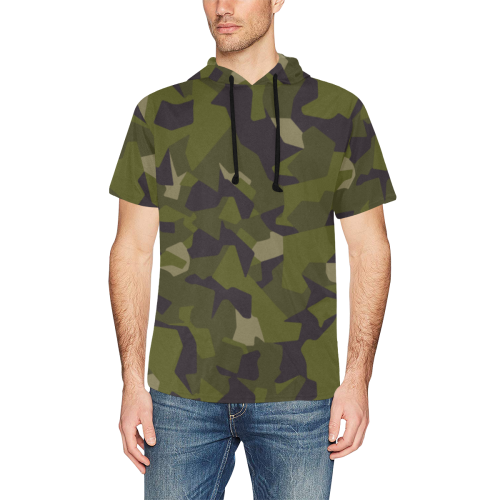 Swedish M90 woodland camouflage All Over Print Short Sleeve Hoodie for Men (Model H32)