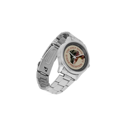Vegan Cow and Dog Design with Slogan Men's Stainless Steel Watch(Model 104)