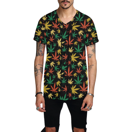 Cannabis Pattern All Over Print Baseball Jersey for Men (Model T50)