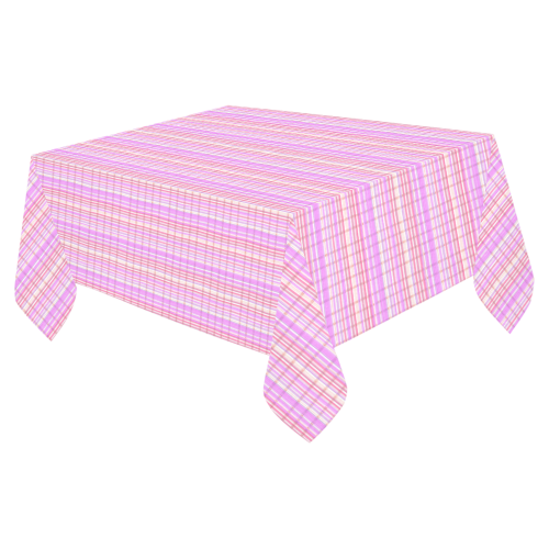 Pink Plaid Summer Weave Cotton Linen Tablecloth 52"x 70"