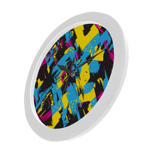 Colorful paint stokes on a black background Circular Plastic Wall clock