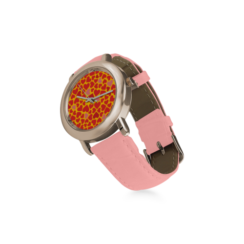 Love pattern YELLOW Women's Rose Gold Leather Strap Watch(Model 201)