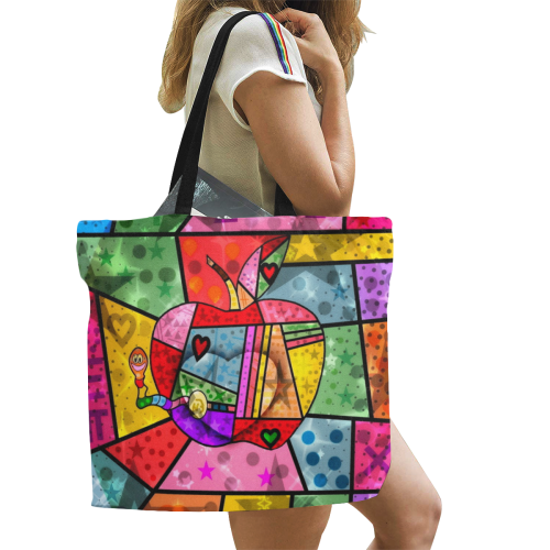 Apple Pop Art by Nico Bielow All Over Print Canvas Tote Bag/Large (Model 1699)