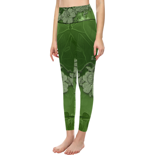 Wonderful green floral design Women's All Over Print High-Waisted Leggings (Model L36)