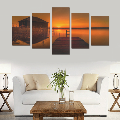 Dockside Sunset Canvas Print Sets C (No Frame)