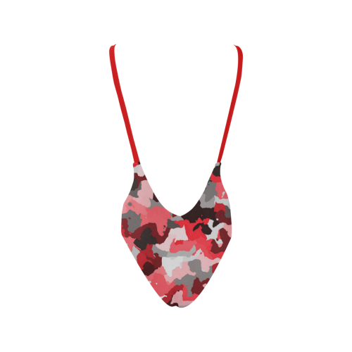 camouflage red,black Sexy Low Back One-Piece Swimsuit (Model S09)