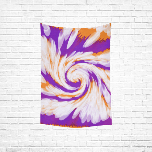 Purple Orange Tie Dye Swirl Abstract Cotton Linen Wall Tapestry 40"x 60"