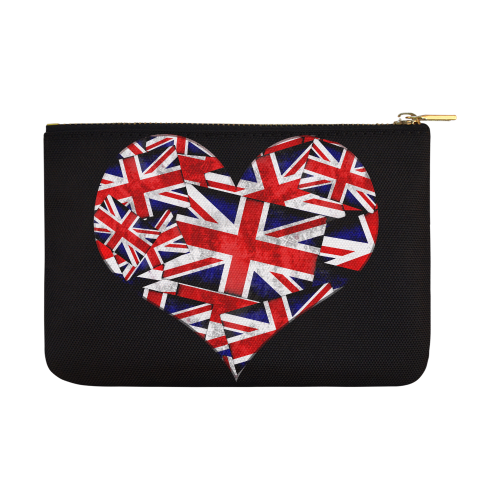 Union Jack British UK Flag Heart Black Carry-All Pouch 12.5''x8.5''