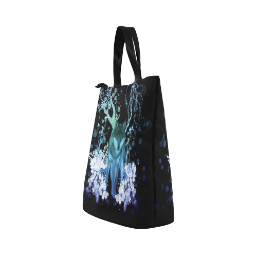 Awesome wolf with flowers Nylon Lunch Tote Bag (Model 1670)