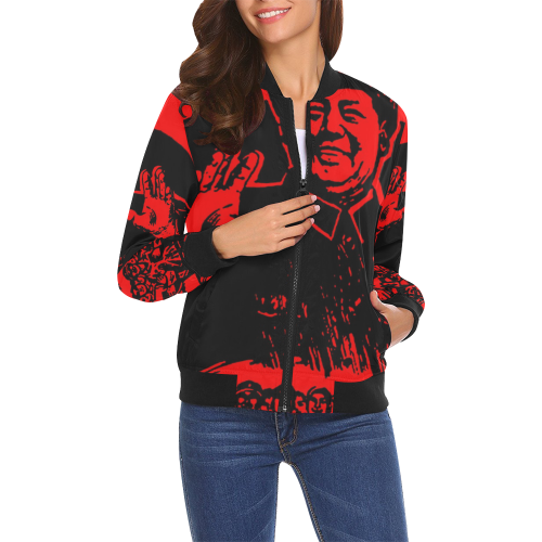 Chairman Mao receiving the Red Guards 2A All Over Print Bomber Jacket for Women (Model H19)