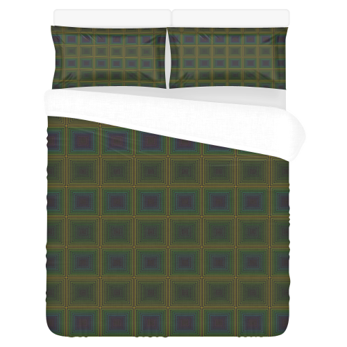 Violet green multicolored multiple squares 3-Piece Bedding Set