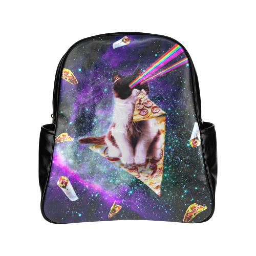 Outer Space Pizza Cat - Rainbow Laser, Taco, Burrito Multi-Pockets Backpack (Model 1636)