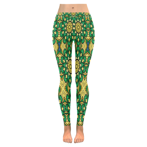 stained glass pattern 9 aa Women's Low Rise Leggings (Invisible Stitch) (Model L05)