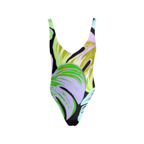 Pretty Leaves C by JamColors Sexy Low Back One-Piece Swimsuit (Model S09)
