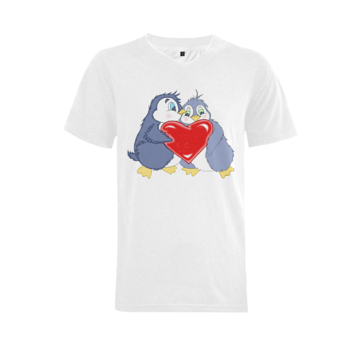 Penguin Love White Men's V-Neck T-shirt (USA Size) (Model T10)