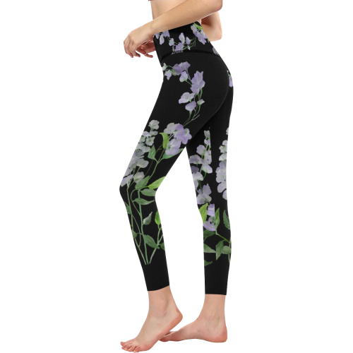 Purple tiny flower with shadow - floral watercolor Women's All Over Print High-Waisted Leggings (Model L36)